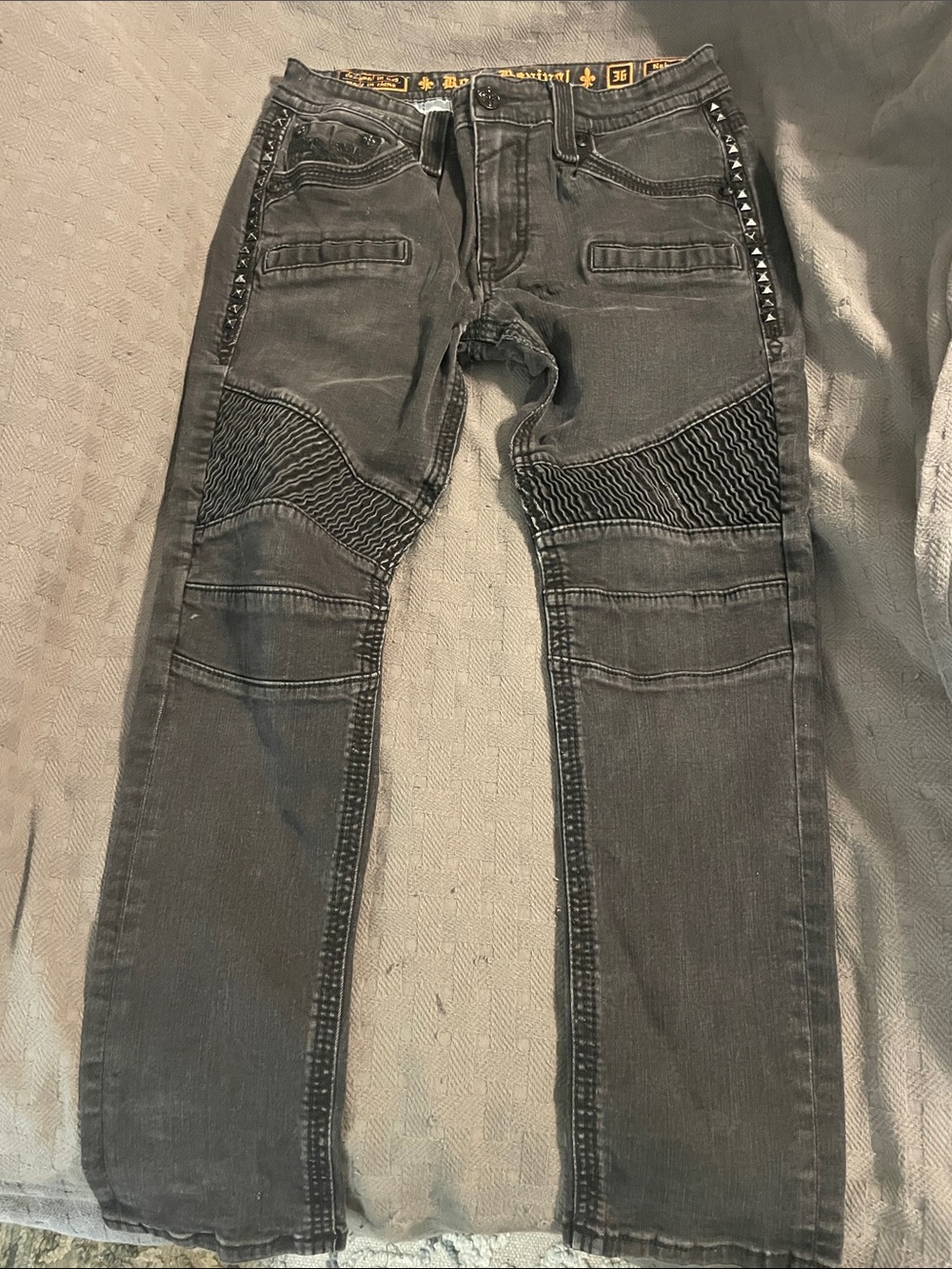 Rock Revival Black Skinny Moto Jeans with Studded Side Trim